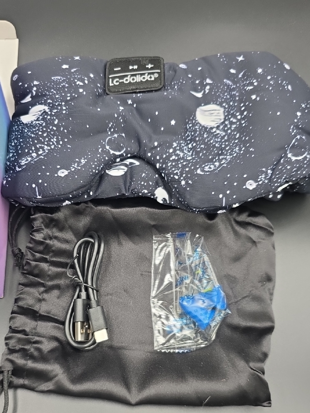 LC-dolida Space Print Eye Mask Blue Tooth Speaker with Earplugs and USB Cable